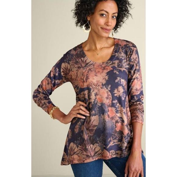 Soft Surroundings Heavenly Soft Millie Top Size 1X Blue Floral High Low - Picture 1 of 7